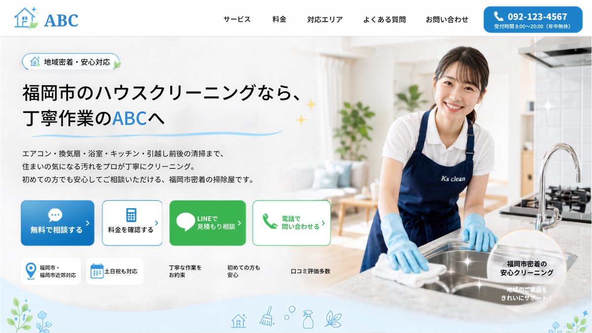 ハウスクリーニング店向けサンプルサイト